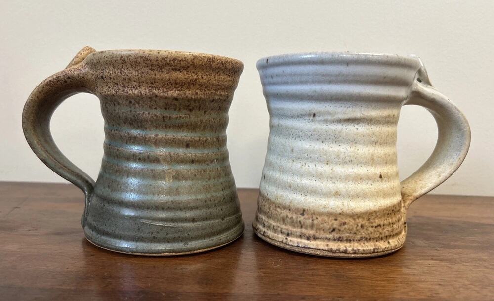 Paul Latos Linn Signed Studio Pottery Mugs Pair Hand Thrown Stoneware NC Artist